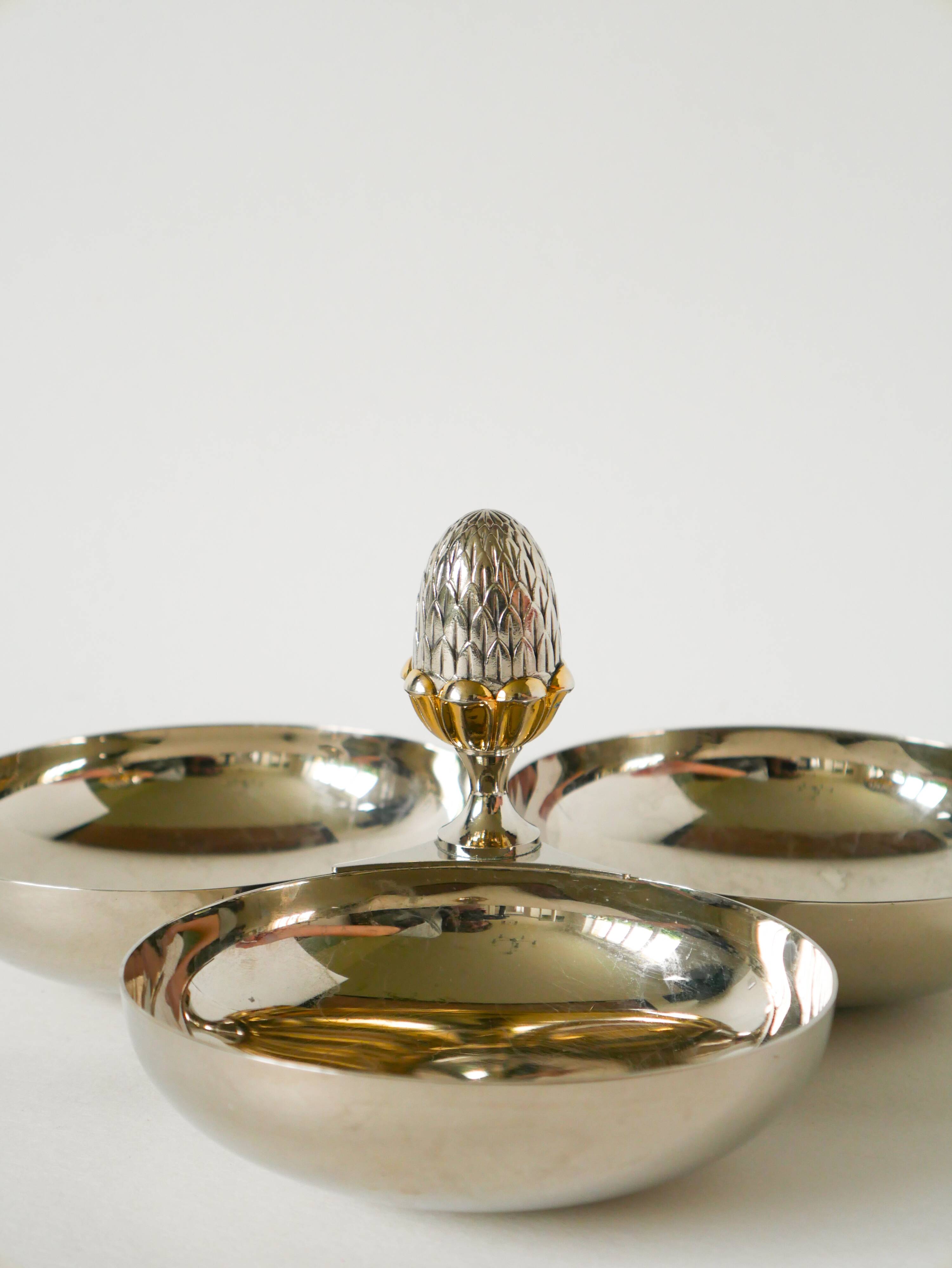 Triple silver-plated metal pocket emptier, Pinecone model, 1950 - 23 X 11 cm