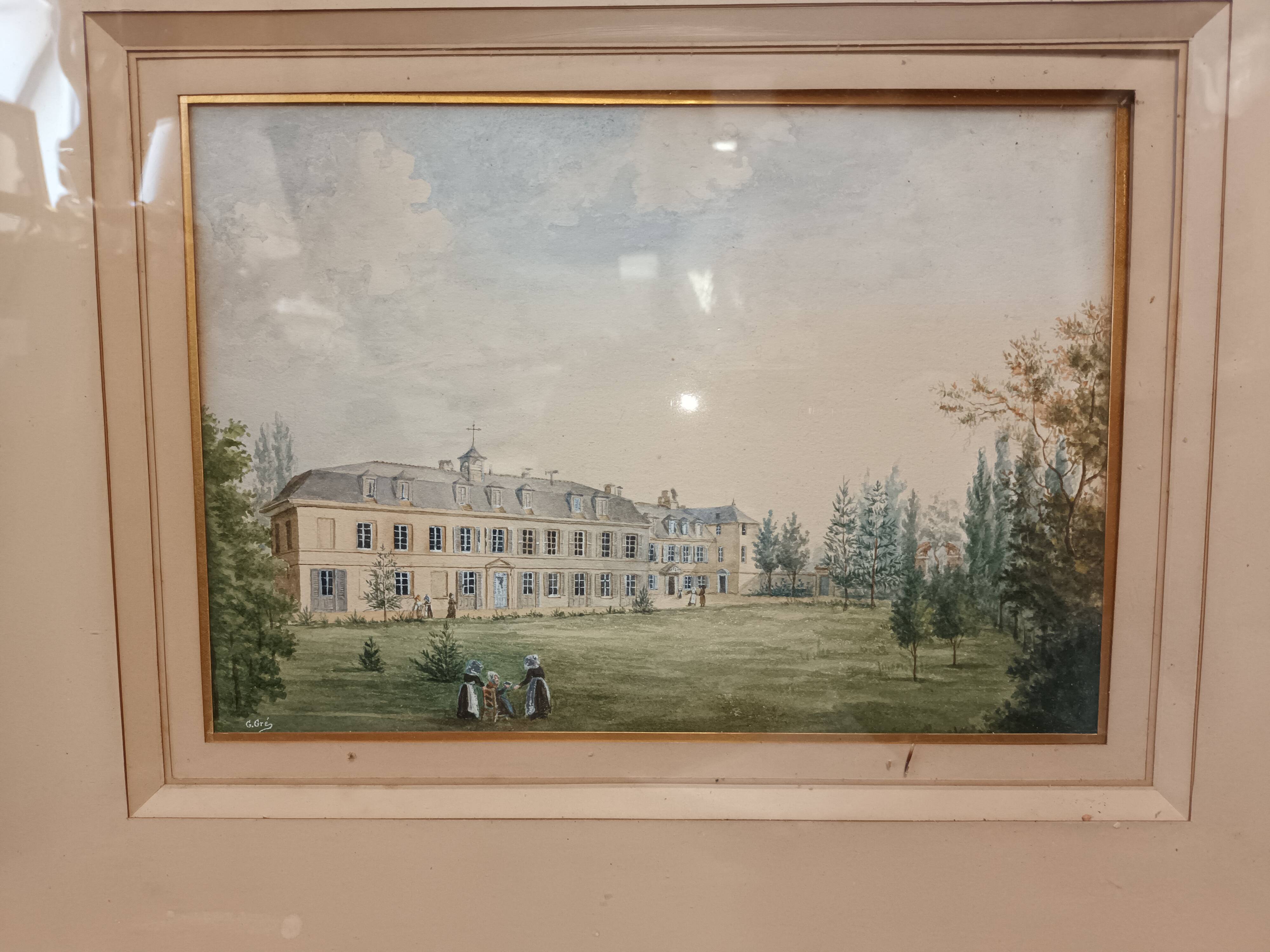 Colorful antique engraving G.Gré