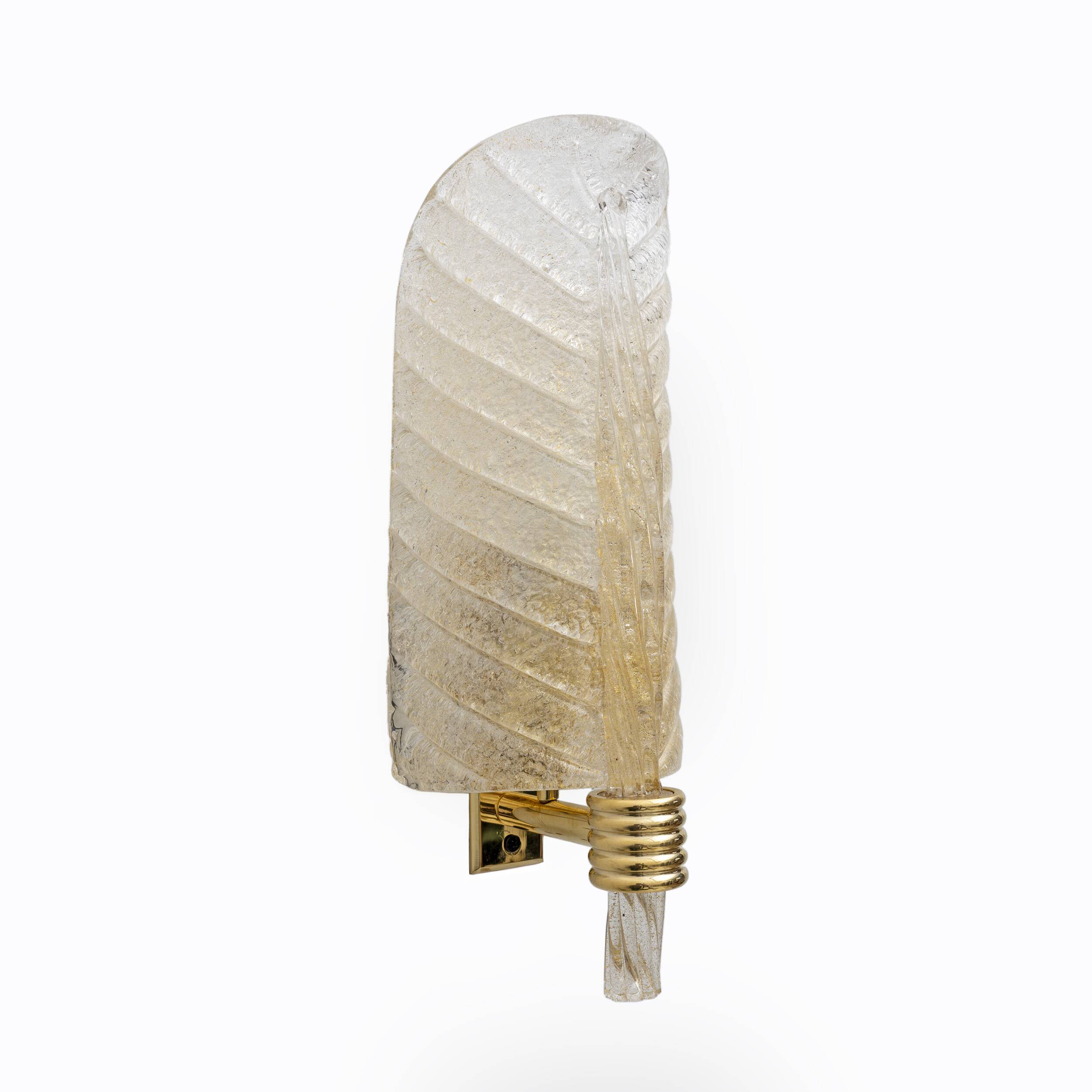 Pair of Barovier & Toso Style Mid-Century "Graniglia" Murano Glass Leaf Sconces