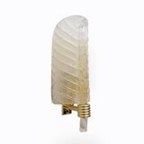 Pair of Barovier & Toso Style Mid-Century "Graniglia" Murano Glass Leaf Sconces