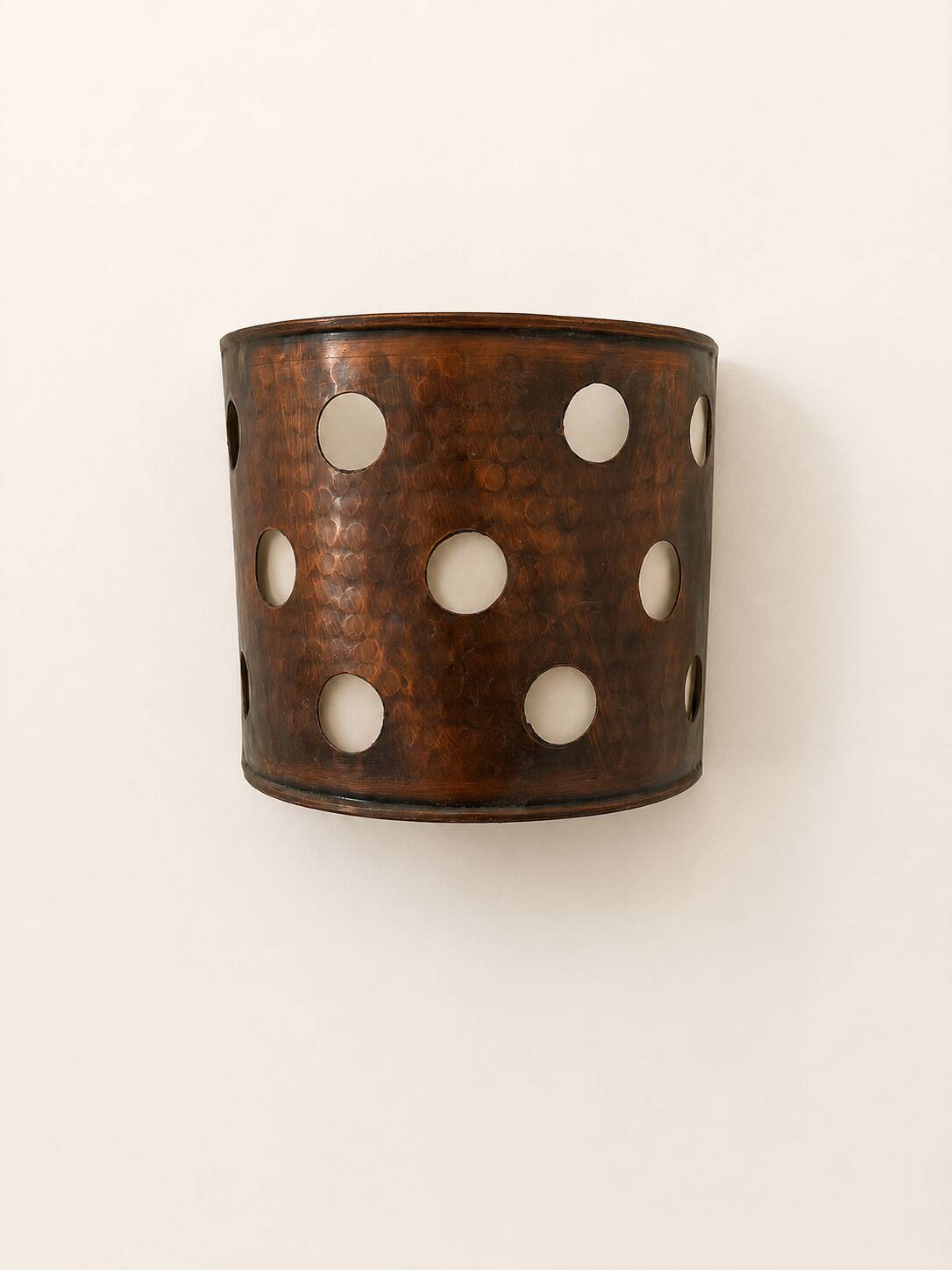 Pair of vintage wall sconces, hammered copper, France, 1970.
