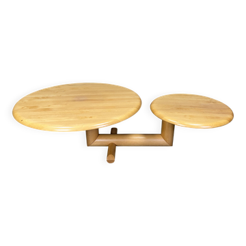 Table basse pivotante à deux niveaux en bois par Roche Bobois, années 1980