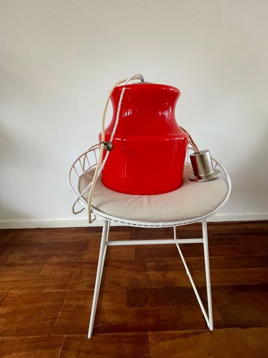 Unique vintage opaline interior red glass lamp