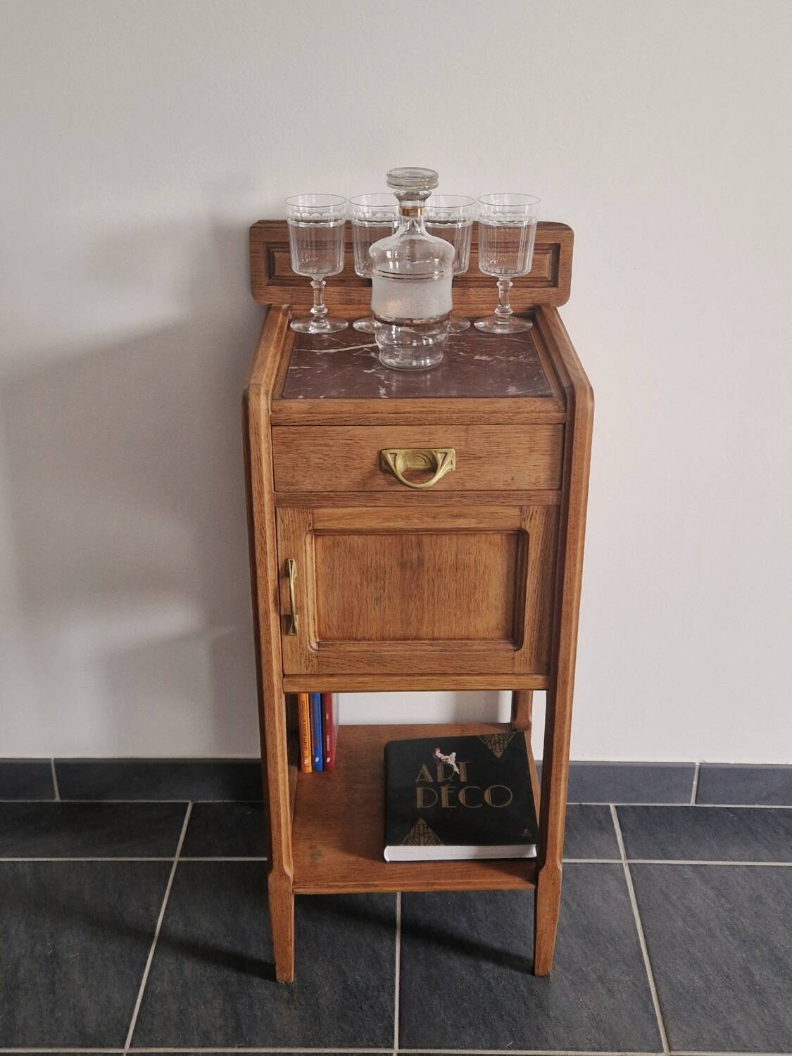 Art Deco style bedside table in solid oak, 1930s