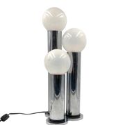 Hollywood regency 3 lights metal and opaline glass table lamp, Lama, Italy 1970s