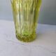 Large Czech vase in pressed glass, tinted yellow with geometric shapes.