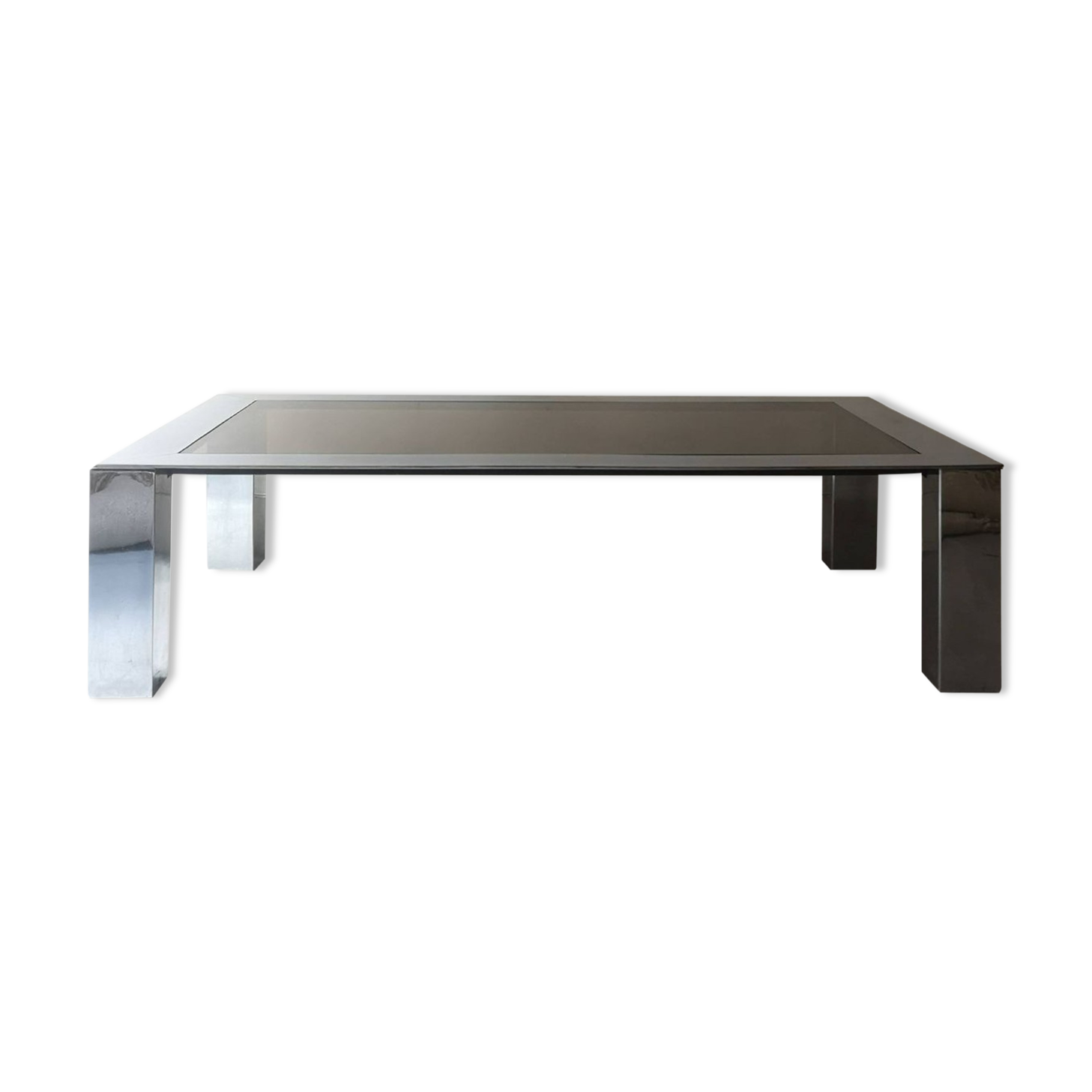 Coffee table in mirrored steel and smoked glass, 1970 design