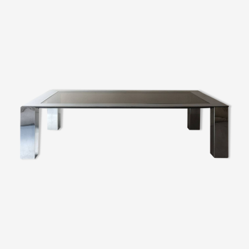 Coffee table in mirrored steel and smoked glass, 1970 design