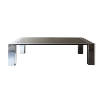 Coffee table in mirrored steel and smoked glass, 1970 design