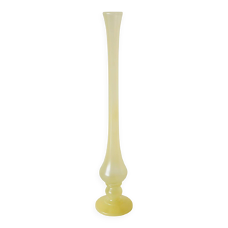 Large soliflore vase in opaline, pastel yellow, 1970.