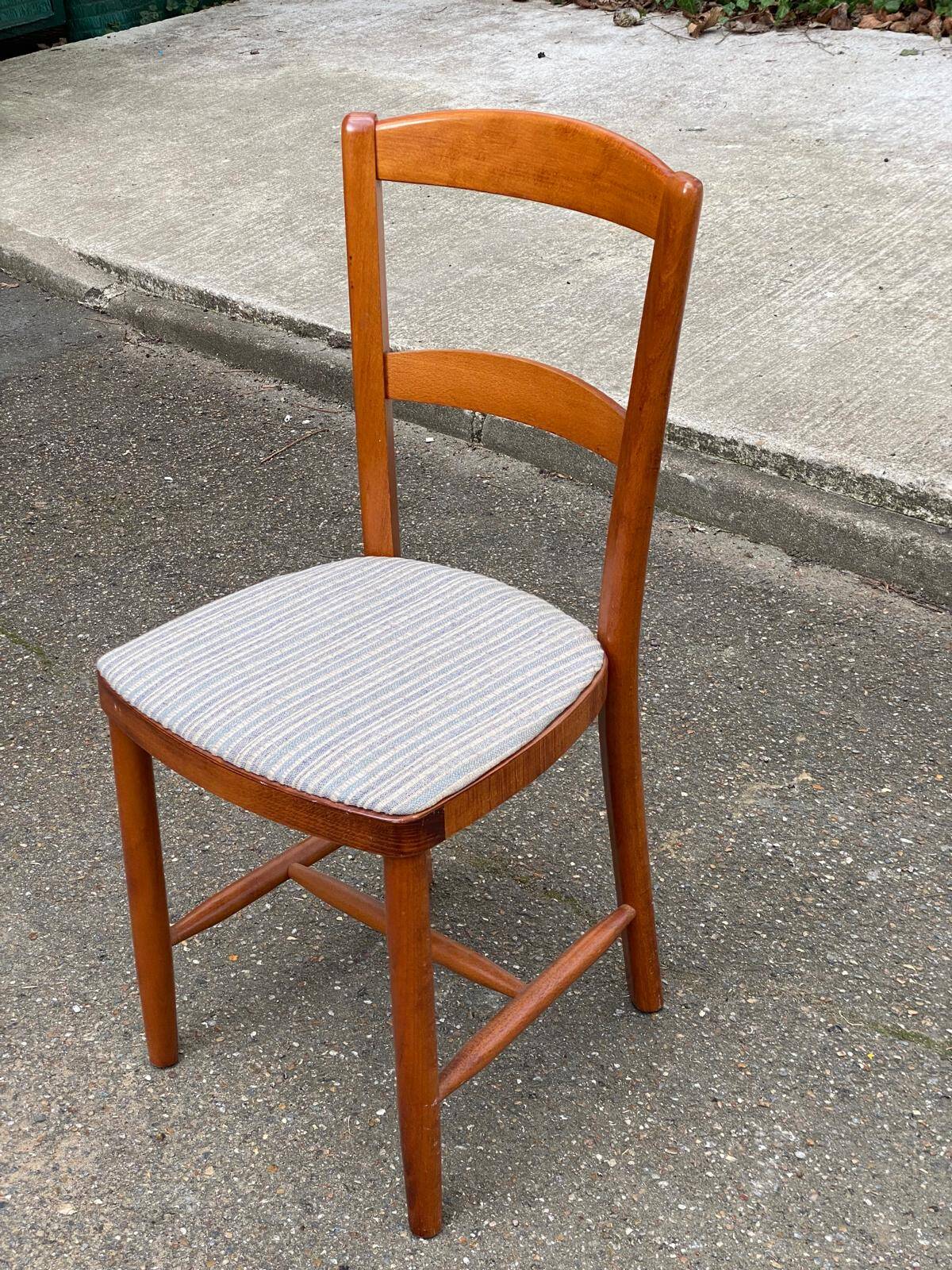 Scandinavian chair Baumann 88 solid beech wood and beige blue wool.