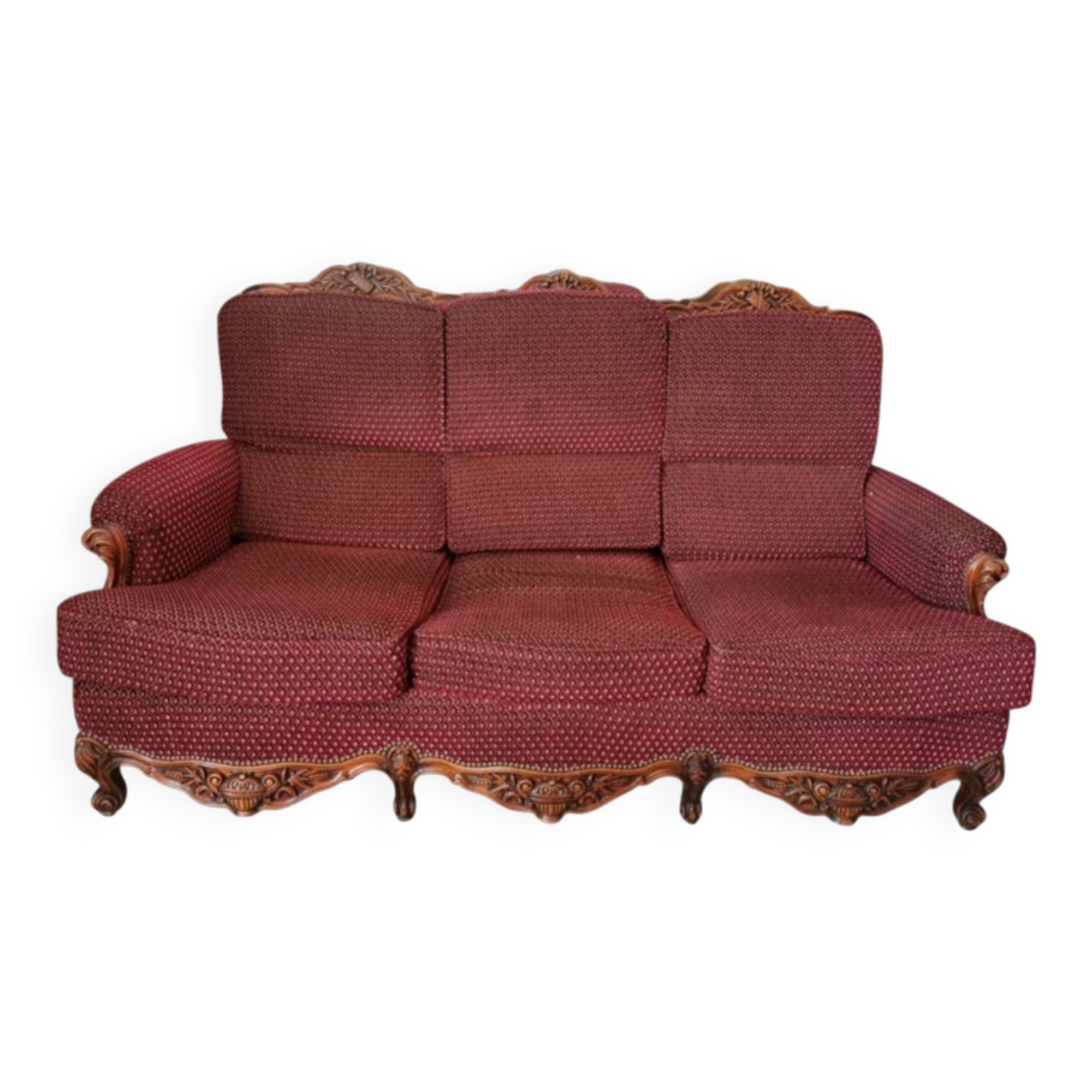 Burgundy velvet canapé bed in Louis XV Regency style.