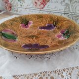Grande coupe à fruits plat rond creux Sarreguemines en barbotine jaune décor fruits