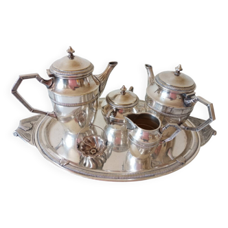Plateau cafetière théière sucrier en argent