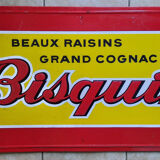 Old sheet metal plate "Bisquit beautiful grapes great cognac" 51x96cm 50's
