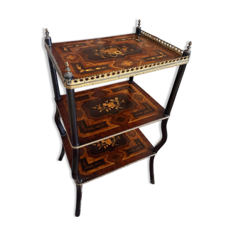 Desserte Napoléon III marqueterie florale et bordure en laiton ajourée, XIXe