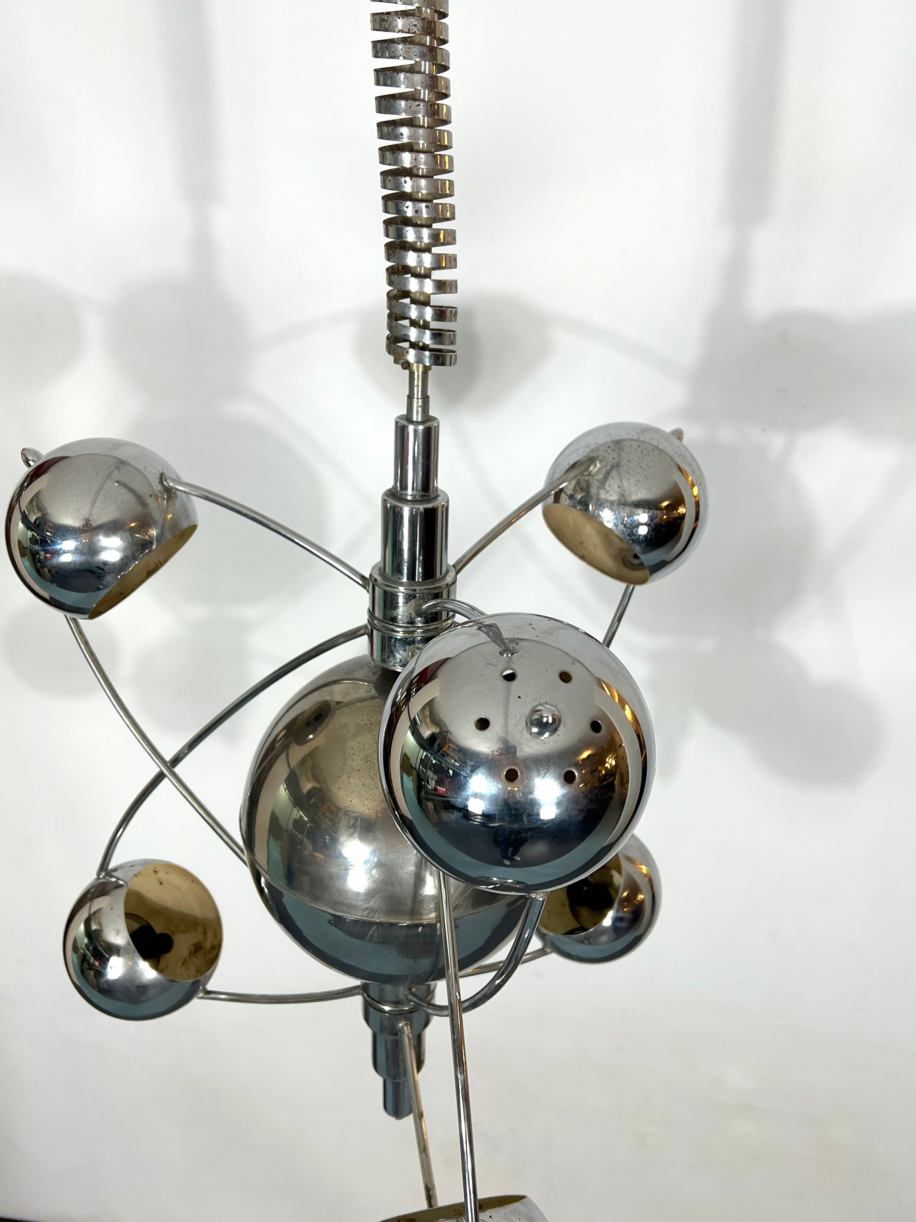 Goffredo Reggiani, satellite chrome chandelier from 60s