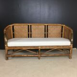 Bench 3 places in bamboo, rattan, cannage and brass