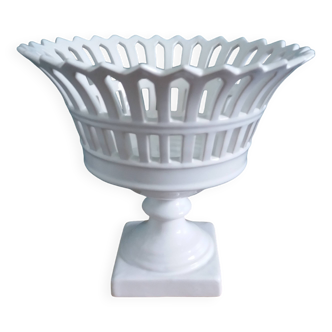 Malicorne Bourg-Joly openwork fruit bowl signed Moreau