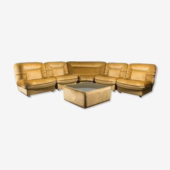 Modular sofa 5 seater fabric coffee table 70s vintage