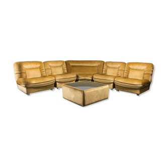 Modular sofa 5 seater fabric coffee table 70s vintage