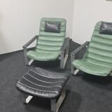 Paire de fauteuils pulkka vintage et ottoman par Ilmari Lappalainen pour Asko Finlande