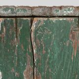 Industrial green wooden stool with nice patina, France 1900