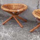 Low wicker and rattan stools, 1970s. (Set of 3)