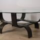 Vintage Fubo coffee table – curved wood & smoked glass – 1970s