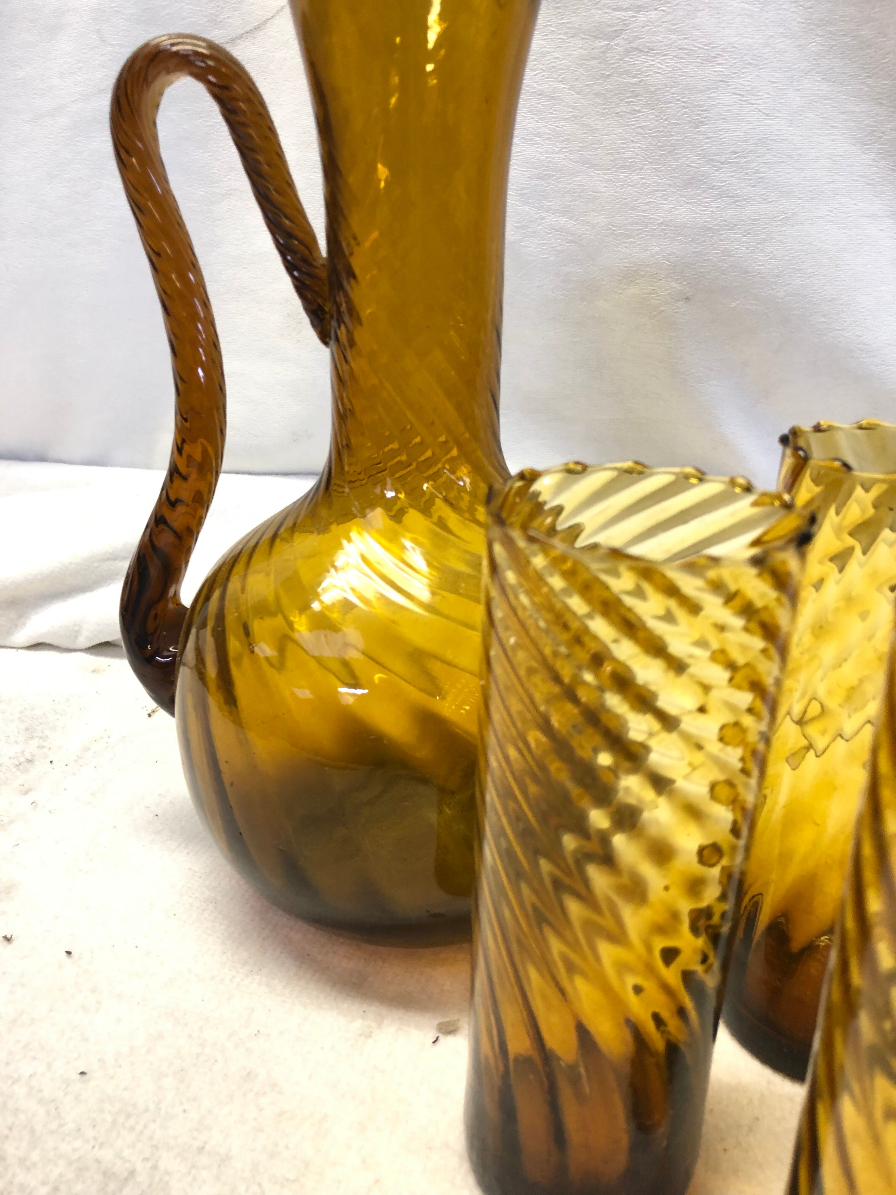 Carafe set and 4 glass blown glasses