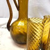 Carafe set and 4 glass blown glasses