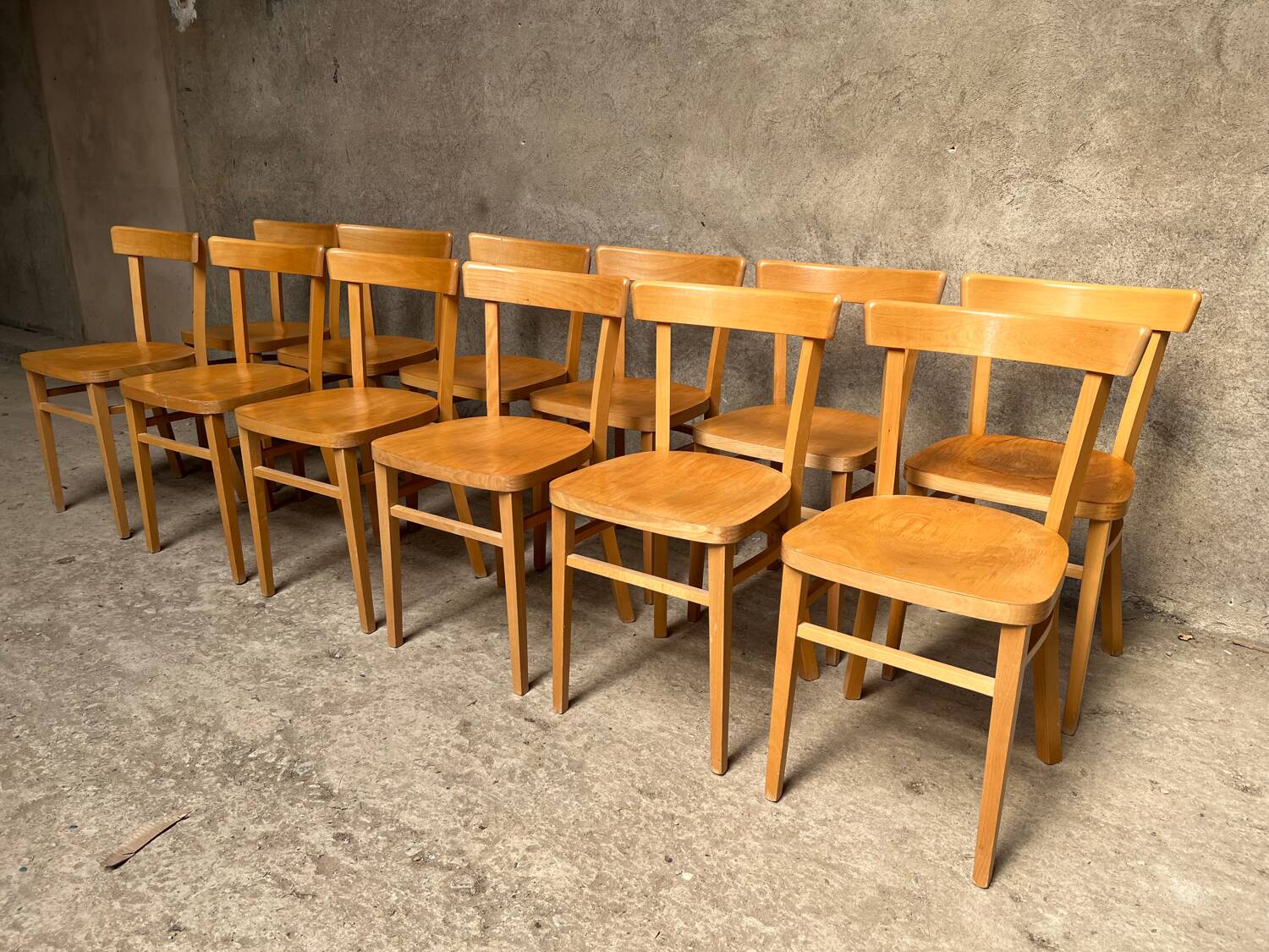 13 vintage wooden bistro chairs 1950 1960