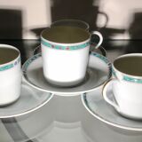 4 cups and saucers made of porcelain from Limoges, Haviland, green Châtelaine model
