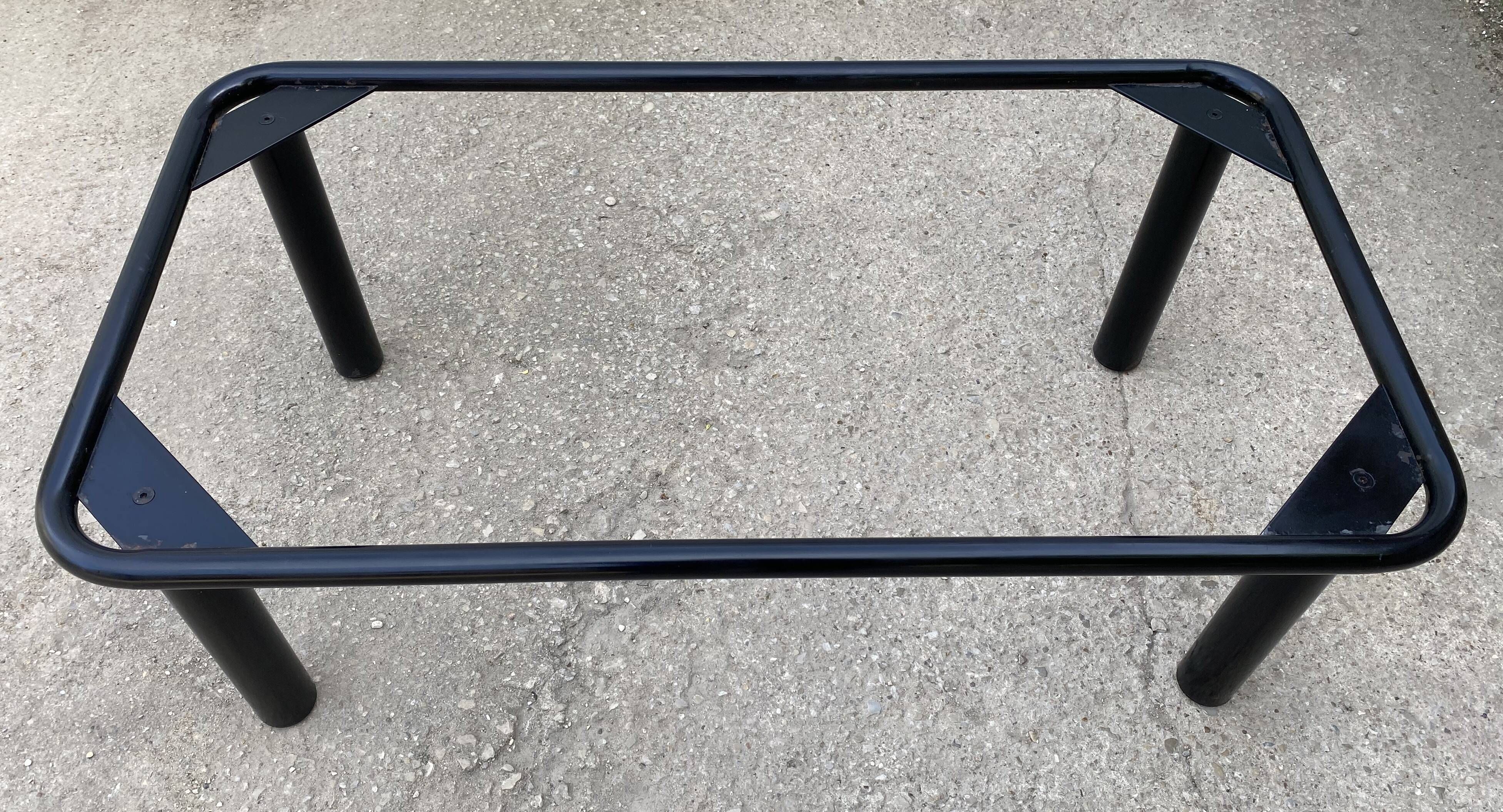 Black tubular coffee table with smoked glass by Yves Boutboul, 1980.