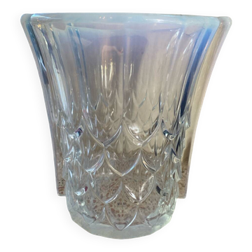 Blue iridescent glass vase