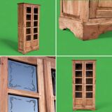 Parisian wardrobe in raw wood with engraved glass from 1920.