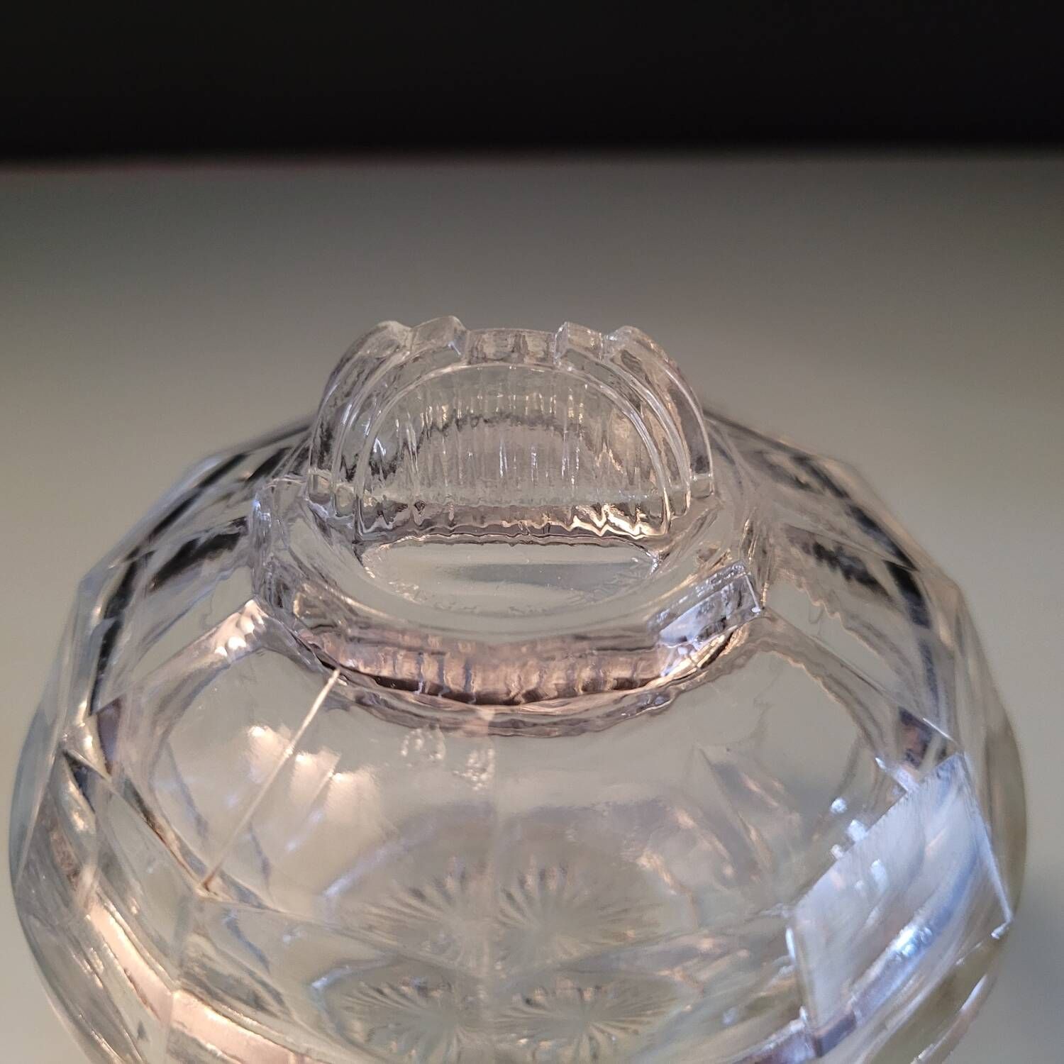 Antique sugar bowl in faceted molded glass – France, 1930s
