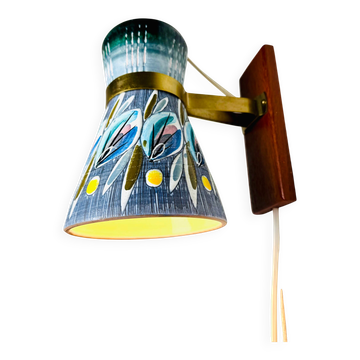 Decorative Sgraffito Ceramic Wall Lamp By Tilgmans Keramik, Sweden 1960S