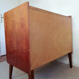 Commode teck et rotin pieds compas