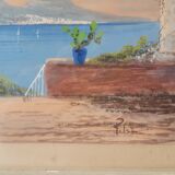 Vintage sunset watercolor painting