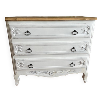 Patinated white solid wood chest of drawers