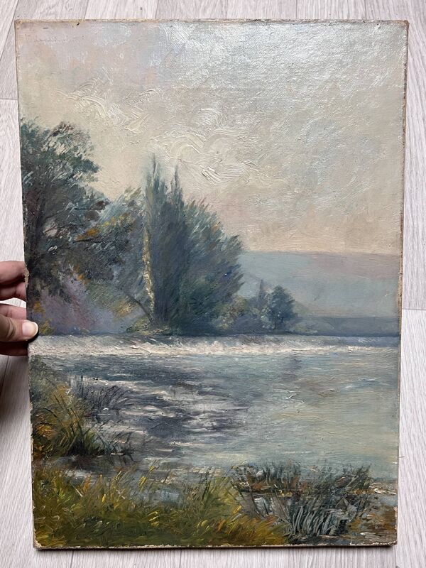 Peinture vue de Rivière et Cascade Paysage