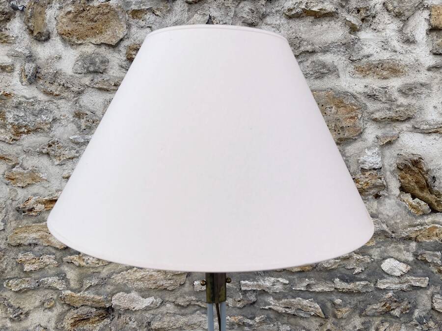 Tubular floor lamp in blue-grey metal and brass, 1930