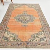 Green & Orange Turkish Vintage Rug, 182x286Cm