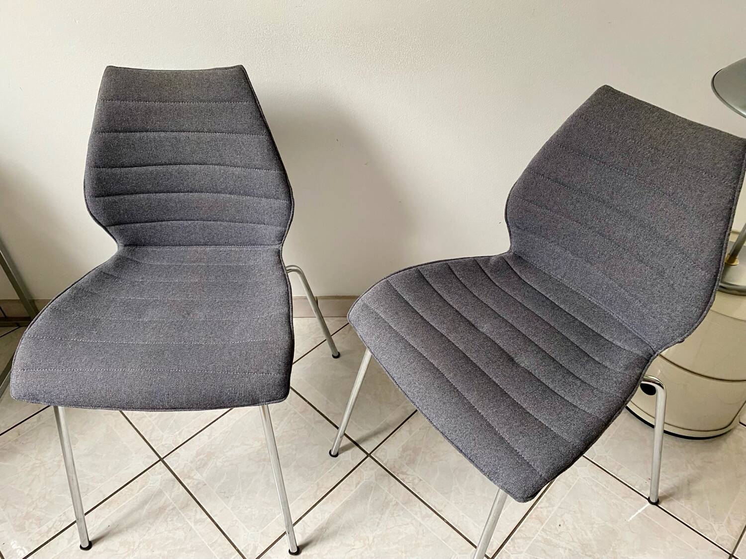 Pair of Kartell Mauï Soft grey chairs, designed by Vico Magistretti