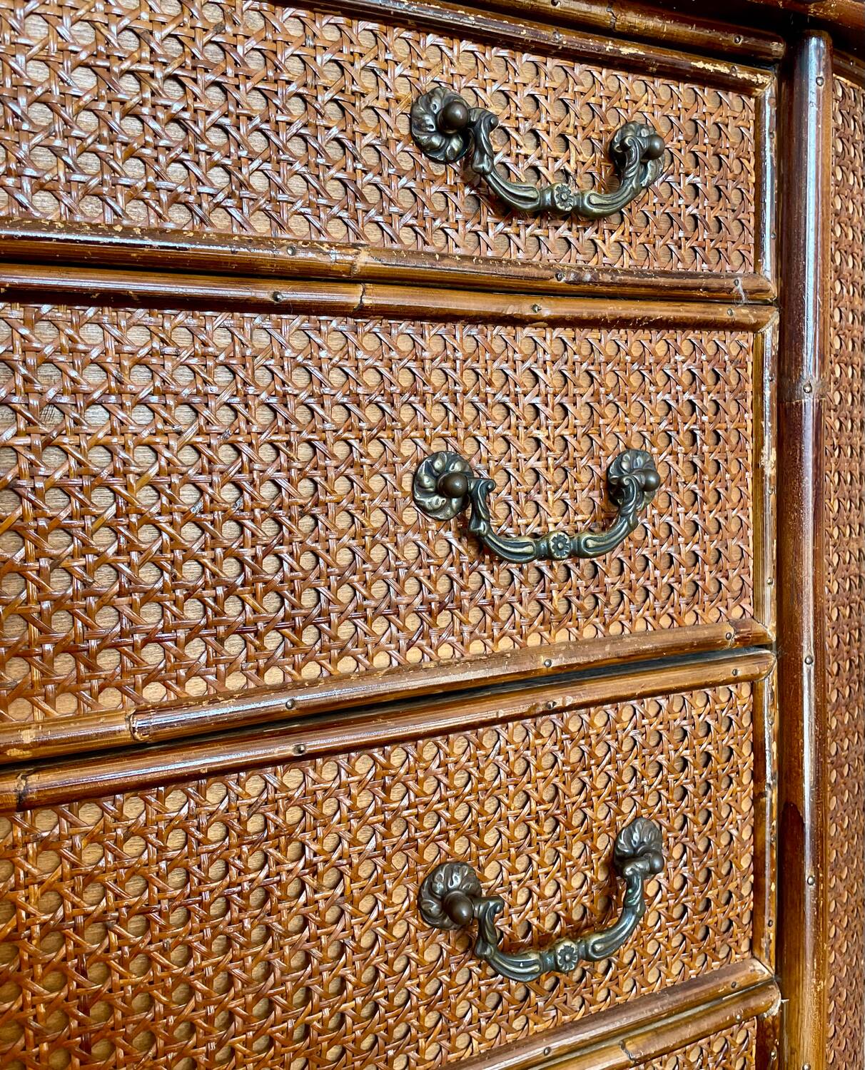 Vintage rattan cane chest of drawers