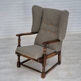 1960s, Scandinavian design, reupholstered high-back armchair, furniture wool, oak wood.