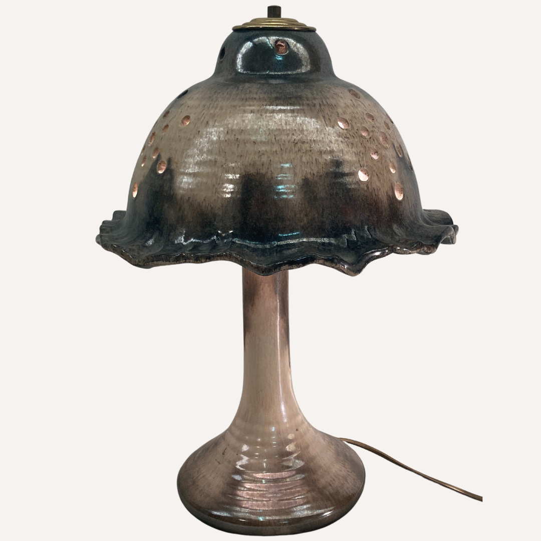 Midcentury ceramic enameled glazed mushroom table lamp