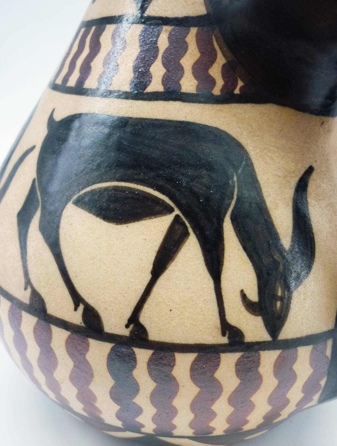 Vase pichet, céramique émaillée, art déco, E. Vilotte Ciboure, antilopes