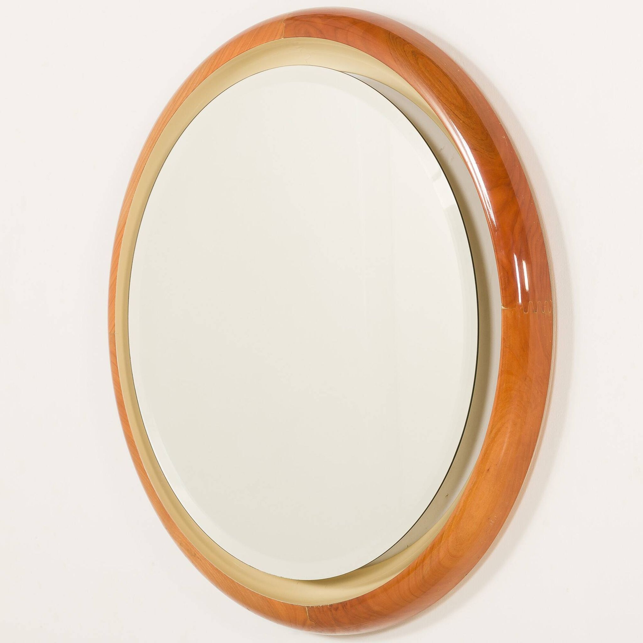 Italian backlit XL mirror in solid cherry wood, 1970s